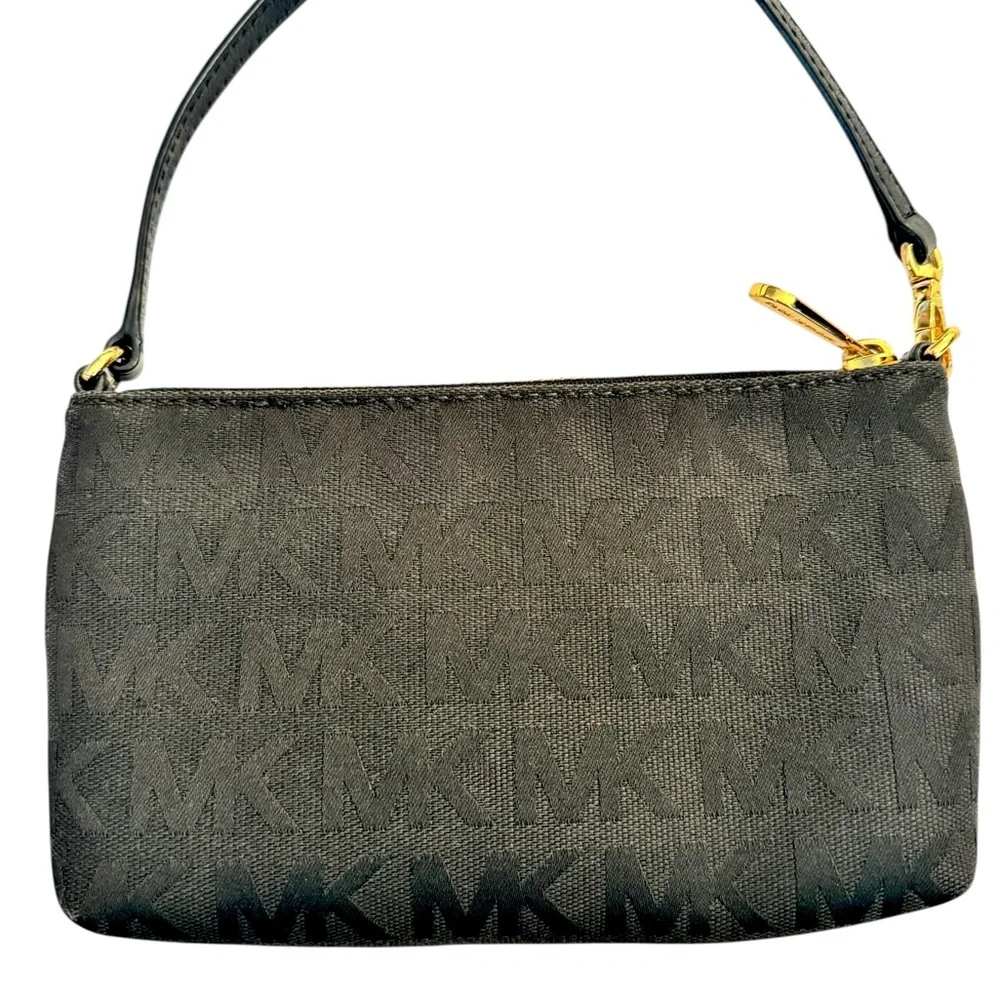 Michael Kors Jet Set Black Logo Canvas Wristlet Small
